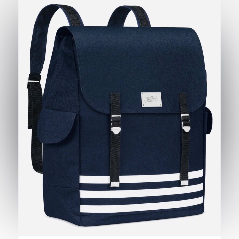 Jean Paul Gaultier Canvas Navy Blue with White Strips Backpack.